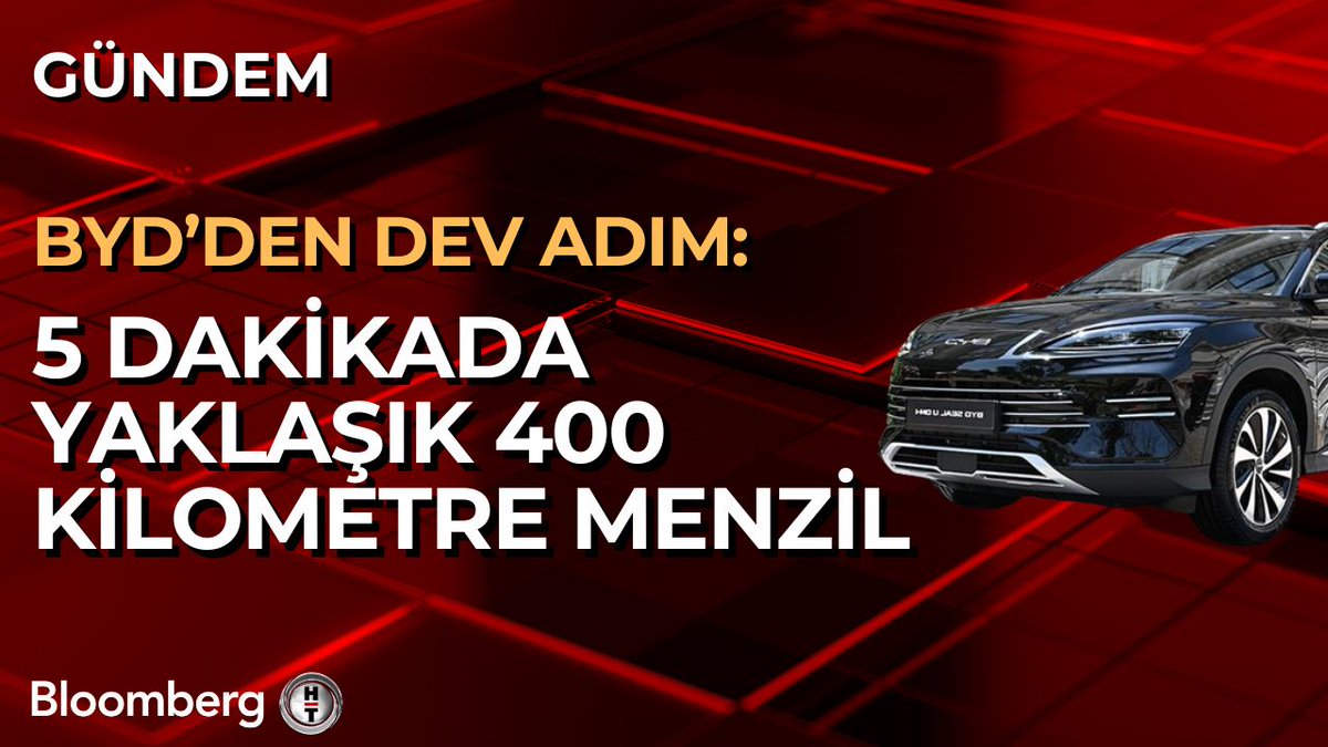 BYD hisseleri rekor kırdı 📍 BYD’nin yeni batarya ve şarj sisteminin testlerde Han L sedan modeli için 5 dakikada yaklaşık 400 kilometre (249 mil) menzil sağlayabildiğini söyledi.