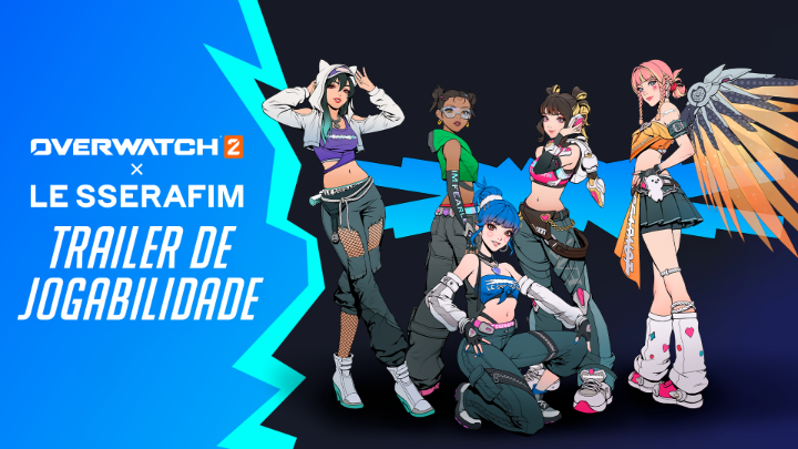Aumente o volume e assuma o centro do palco com a volta de Overwatch 2 x LE SSERAFIM 🎤 🪽 Mercy FEARLESS 🚀 Juno FEARLESS 🫶 Kiriko Blue Flame 🐰 Blue Flame ✨ E MUITO mais! Obtenha os novos visuais FEARLESS e Blue Flame por tempo limitado em 18/03 🤩