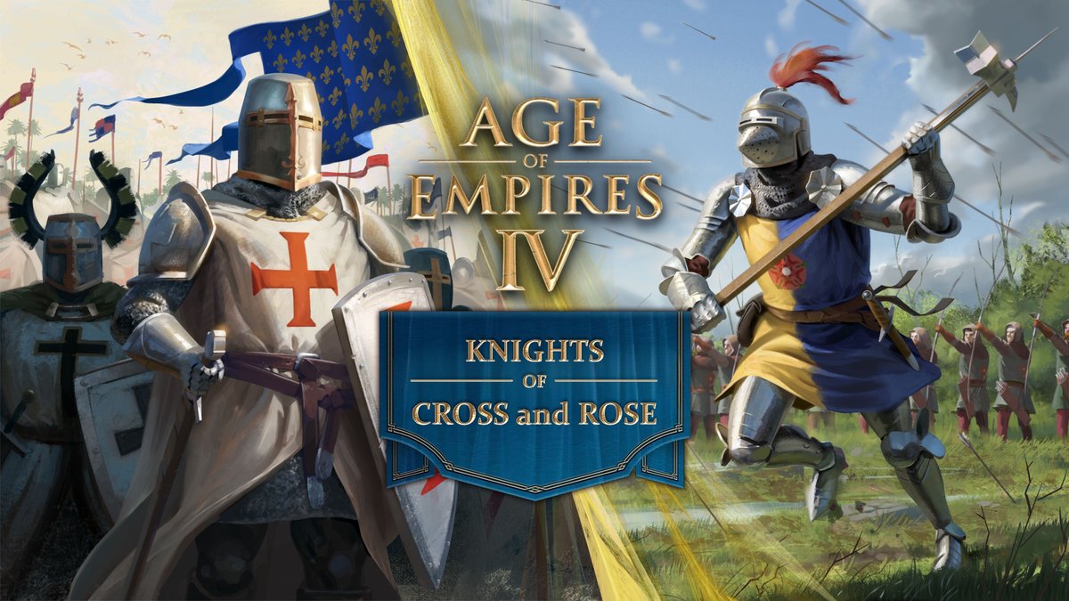 Command the indomitable Knights Templar or marshal the resolute forces of the House of Lancaster in #AgeofEmpiresIV — Knights of Cross and Rose! ⚔️ Battle for supremacy across epic Historical Battles, unleash your strategic genius across ten new maps, and unlock new challenges in Conqueror Mode. 📜 Read more: