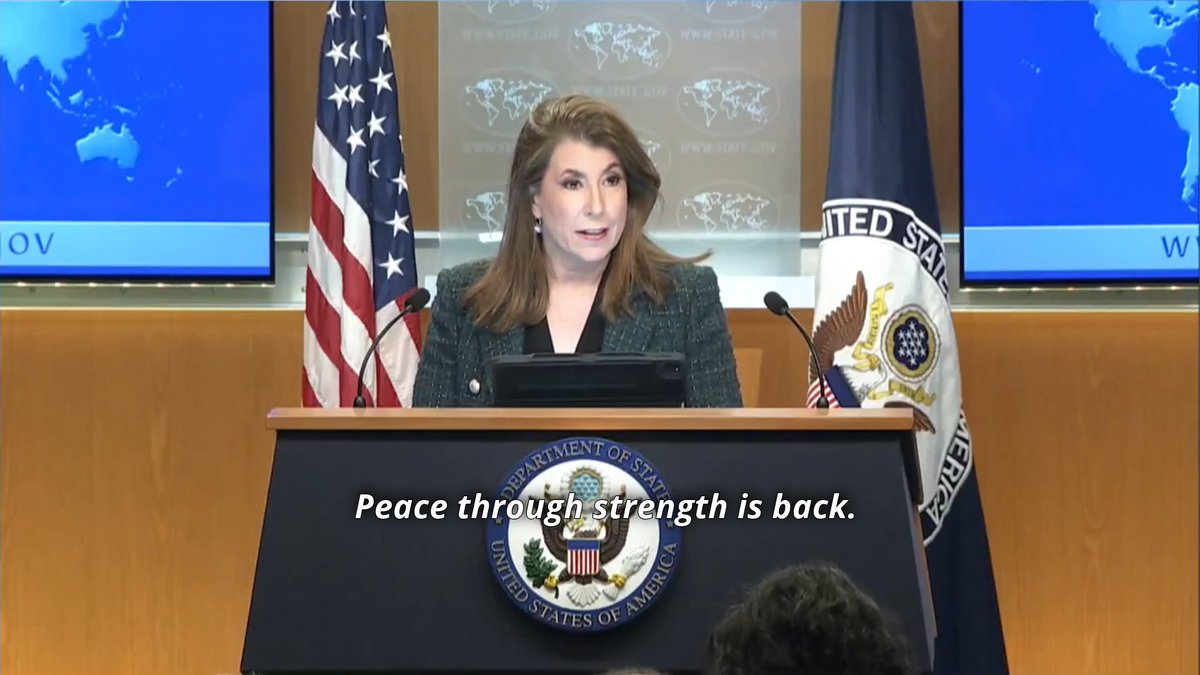 .Secretary Marco Rubio's State Department remains committed to advancing the national interests of the United States. Peace through strength is back. - @StateDeptSpox at the Department Press Briefing.