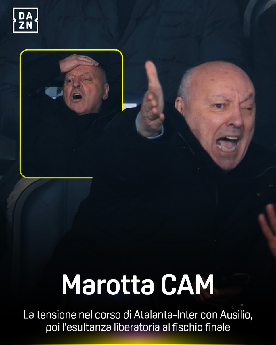 Marotta 𝑪𝑨𝑴 📹 L'esultanza per il match scudetto: "𝑬' 𝒇𝒊𝒏𝒊𝒕𝒂, 𝒇𝒊𝒔𝒄𝒉𝒊𝒂!" 🥳 La tensione del Presidente con Ausilio che lo calma 🤯 🎤 Davide Bernardi BordoCam #AtalantaInter è disponibile ora su #DAZN! 📲