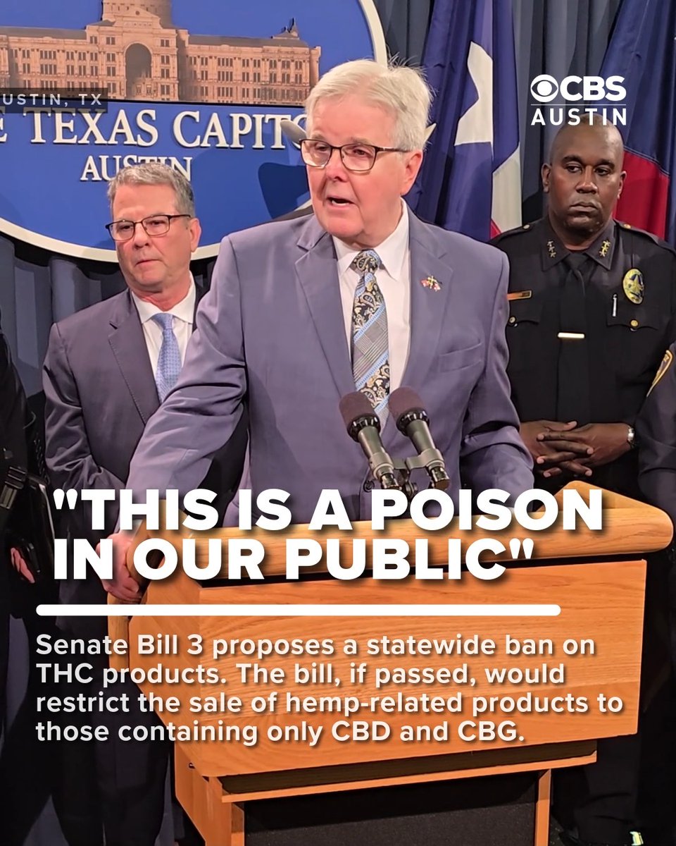 Lieutenant Governor Dan Patrick held a press conference Wednesday morning calling THC "a poison in our public." Senate Bill 3 proposes a statewide ban on THC products. MORE INFO ⬇️