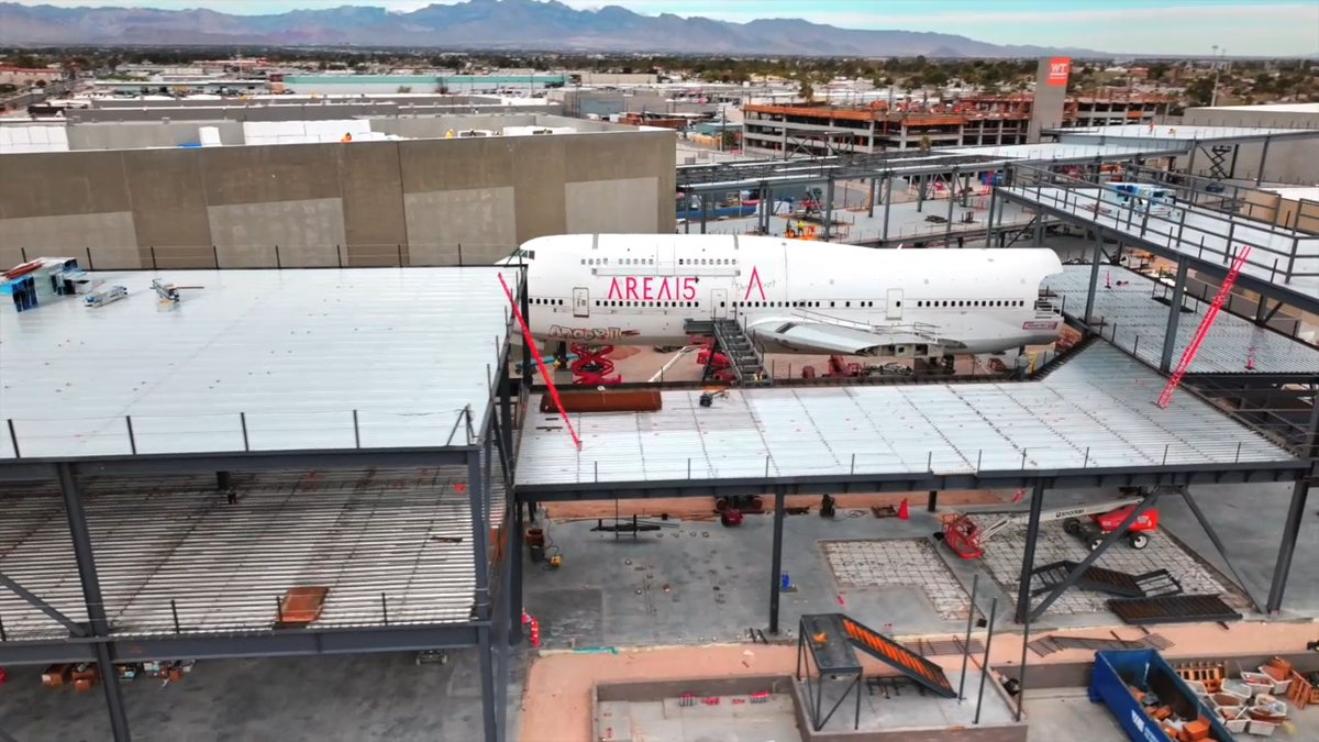 You can't miss it from the side of the highway, but here's how this Boeing 747 fuselage looks from the sky! ✈️ When the 20 acre expansion to AREA15 is complete, this jumbo jet will be a centerpiece that hosts nightlife, dining and special events! 😱