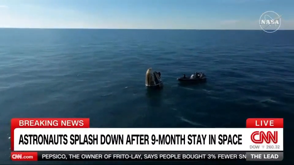 "Mother Earth sent a welcome home party." NASA astronauts Sunita Williams and Barry Wilmore finally returned to Earth on Tuesday evening and were greeted by dolphins when their capsule splashed down.
