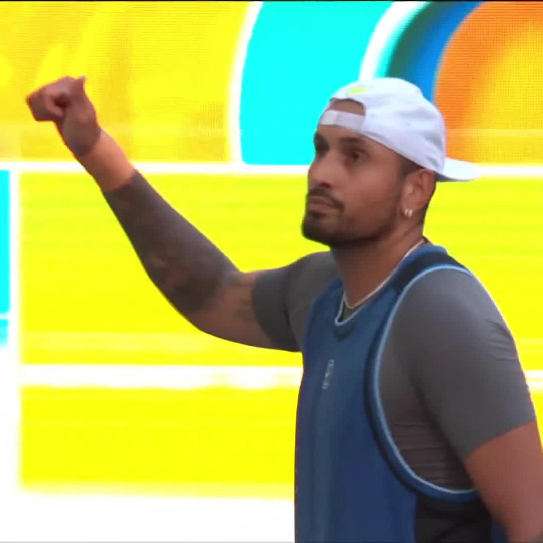 How sweet it is 😜 The moment Nicholas Kyrgios finished off Mackenzie McDonald for his first win since wrist surgery! #MiamiOpen