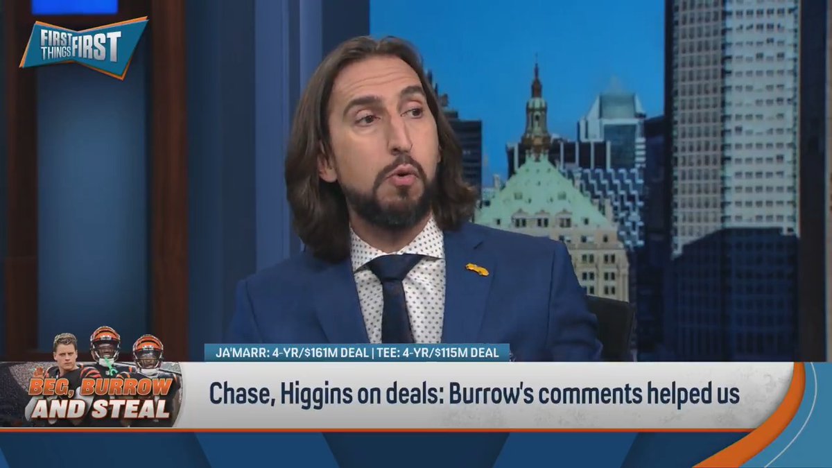 .nick wright has a message for Bengals fans: “I have felt for 2 years that the pragmatic, prudent thing to do with the Cincinnati Bengals was to decide Chase or Higgins. It was pretty obviously to me Chase, and then get a real draft haul for Higgins.”