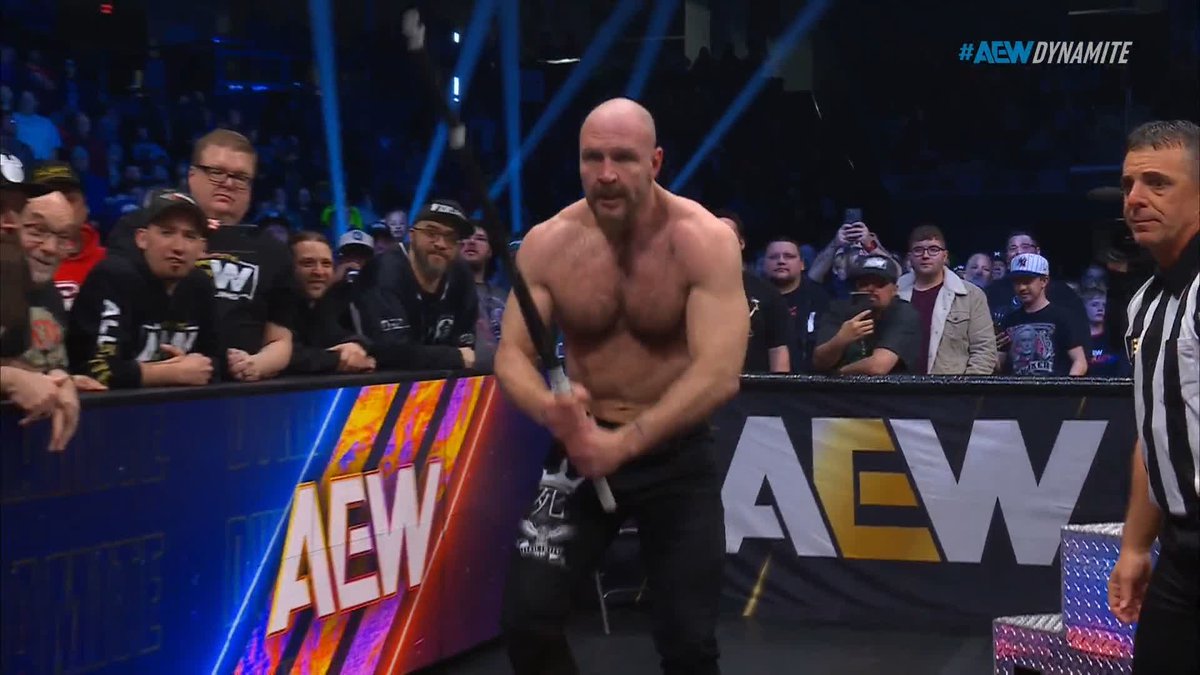 Jon Moxley's trying to choke out Cope with that kendo stick! Watch #AEWDynamite LIVE on TBS &amp; Max Jon Moxley | Adam Copeland