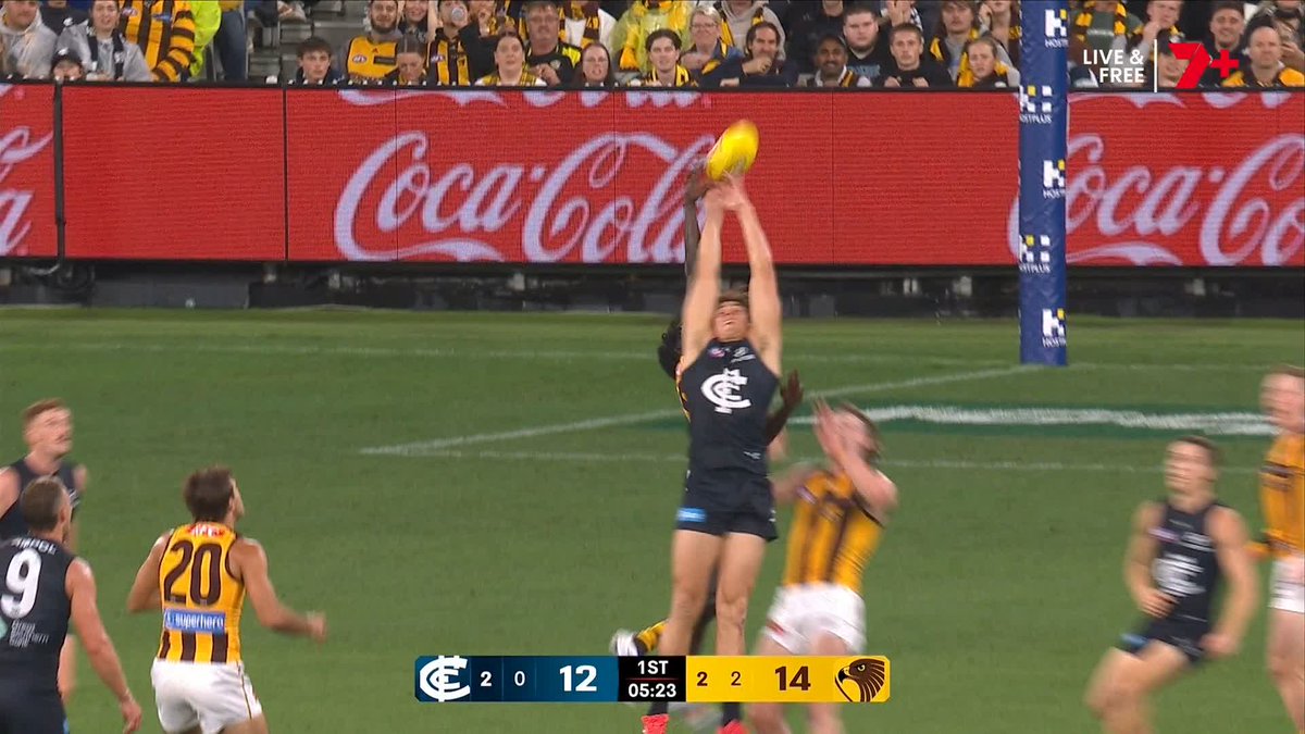 "Gee whiz, that's harsh." The Blues make the most of a Curnow free kick! #AFLBluesHawks