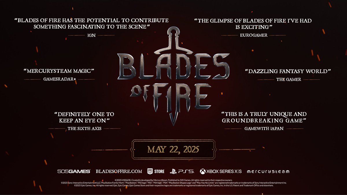 🔥 The response from press off the back of our preview event has been incredible! 📺 Check out what was said in our Accolades Trailer. Blades of Fire launches on May 22nd: #ForgeYourLegend #BladesofFire