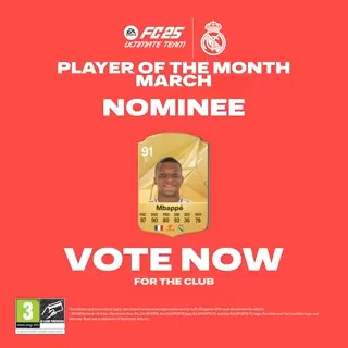 🔥 For the third time this season, Kylian Mbappé has been nominated for the POTM! ✍️ Vote for him now! 🎮 EA SPORTS FC