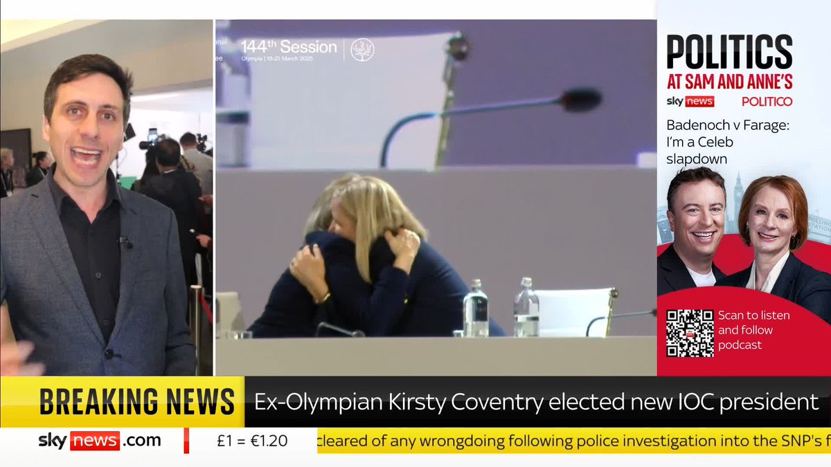 Kirsty Coventry, the two-time Olympic gold medallist and Zimbabwe sports minister, has become the first woman to be elected as the president of the International Olympic Committee. Sky's Rob Harris has all the details. 📺 Sky 501 and YouTube