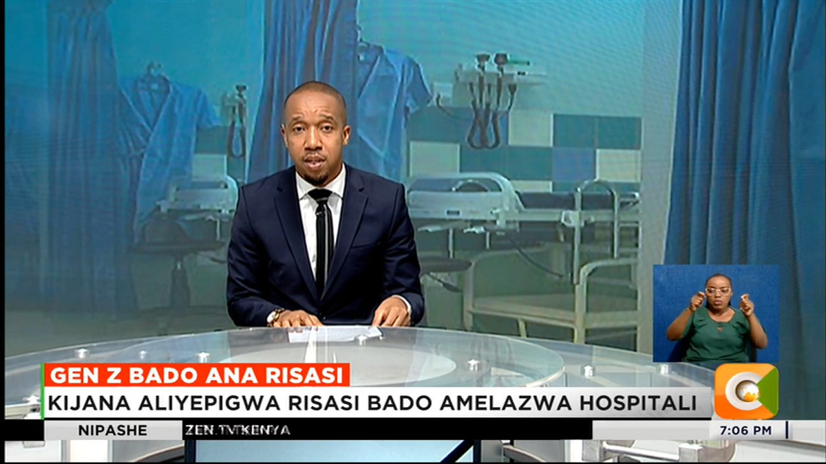 Gen Z Bado Ana Risasi: Kijana aliyepigwa risasi bado amelazwa hospitali Brian Mwangi alipigwa risasi katika eneo la Karatina Amekwama na risasi kwenye uti wa mgongo muda wote Familia inasema Mwangi anahitajhi matibabu kwengine #CitizenNipashe Rashid Abdalla