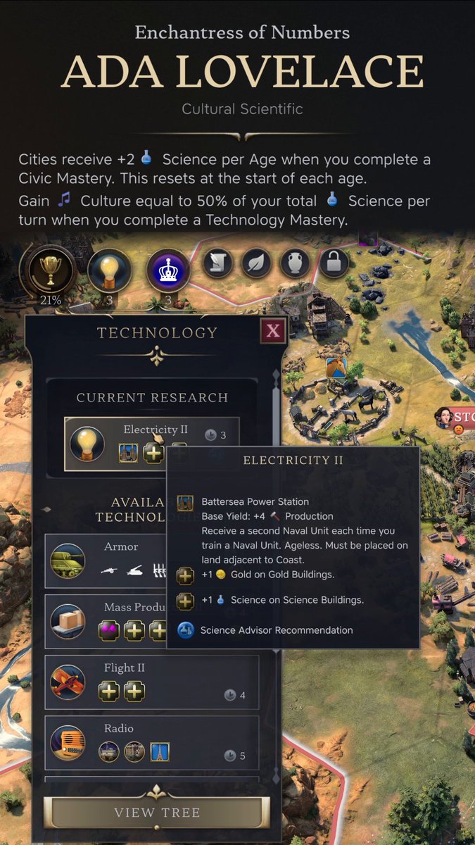 Make the most of Mastery. Completing a Mastery as Ada Lovelace brings powerful Culture and Science bonuses to your Cities!