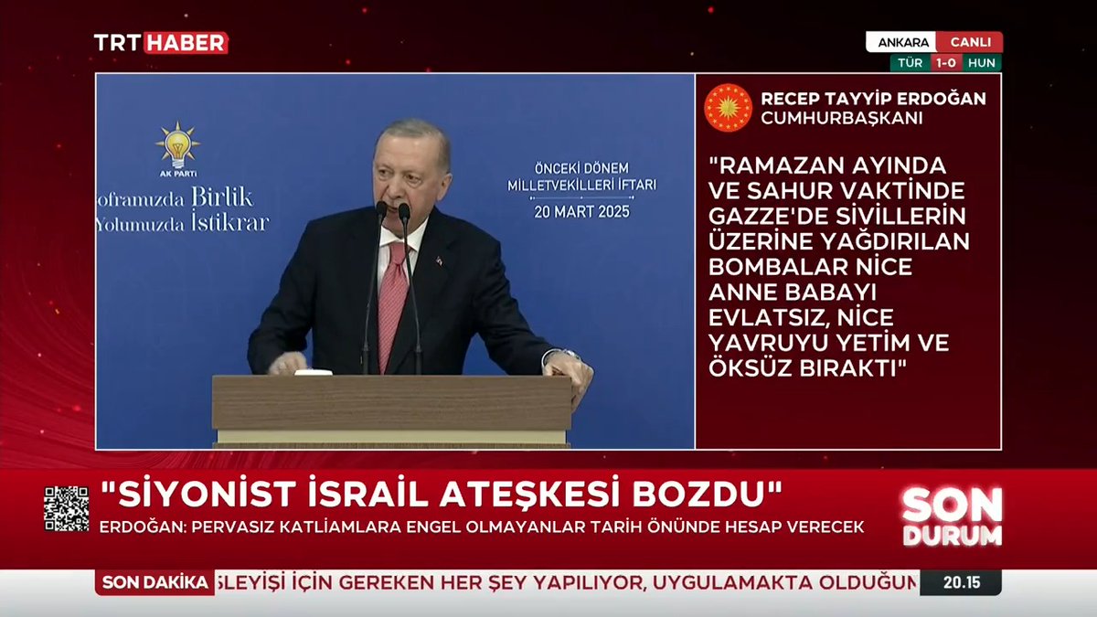 Cumhurbaşkanı Erdoğan: Türkiye olarak Filistinli kardeşlerimizin yanında olmaya, tarihin doğru tarafında yer almaya, tüm gücümüzle Gazzeli mazlumları desteklemeye devam edeceğiz.