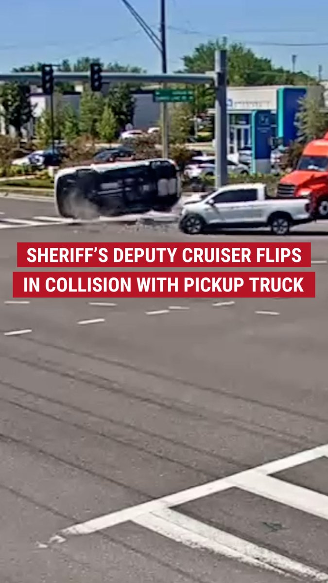 WATCH: Wild video shows a pickup truck slamming into a deputy's cruiser at an intersection while responding to a call in Florida. Thankfully, no one was seriously hurt.