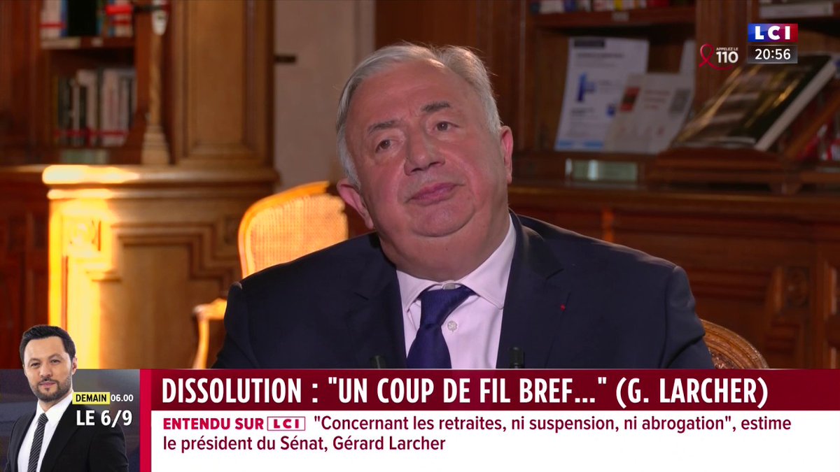 🗣️ "Il avait déjà raccroché..." 🔴 Le récit exclusif du bref coup de fil d’Emmanuel Macron à Gérard Larcher (Gérard Larcher), Président du Sénat, qui se dit "choqué" de n’avoir pas été consulté.