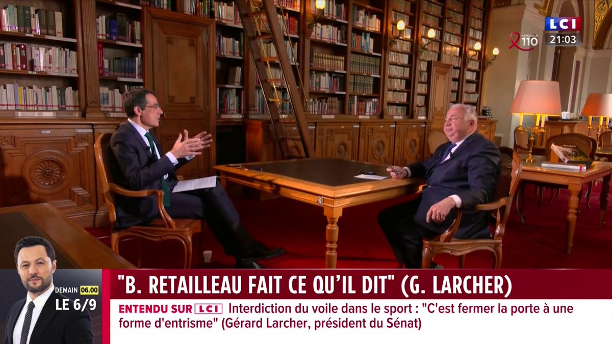 🔴 Présidence des LR 🗣️ Gérard Larcher (Gérard Larcher), Président du Sénat, invité de Darius Rochebin : "Bruno Retailleau fait ce qu'il dit et il suscite la confiance. C'est un homme beaucoup plus ouvert que certains ne l'imaginaient."