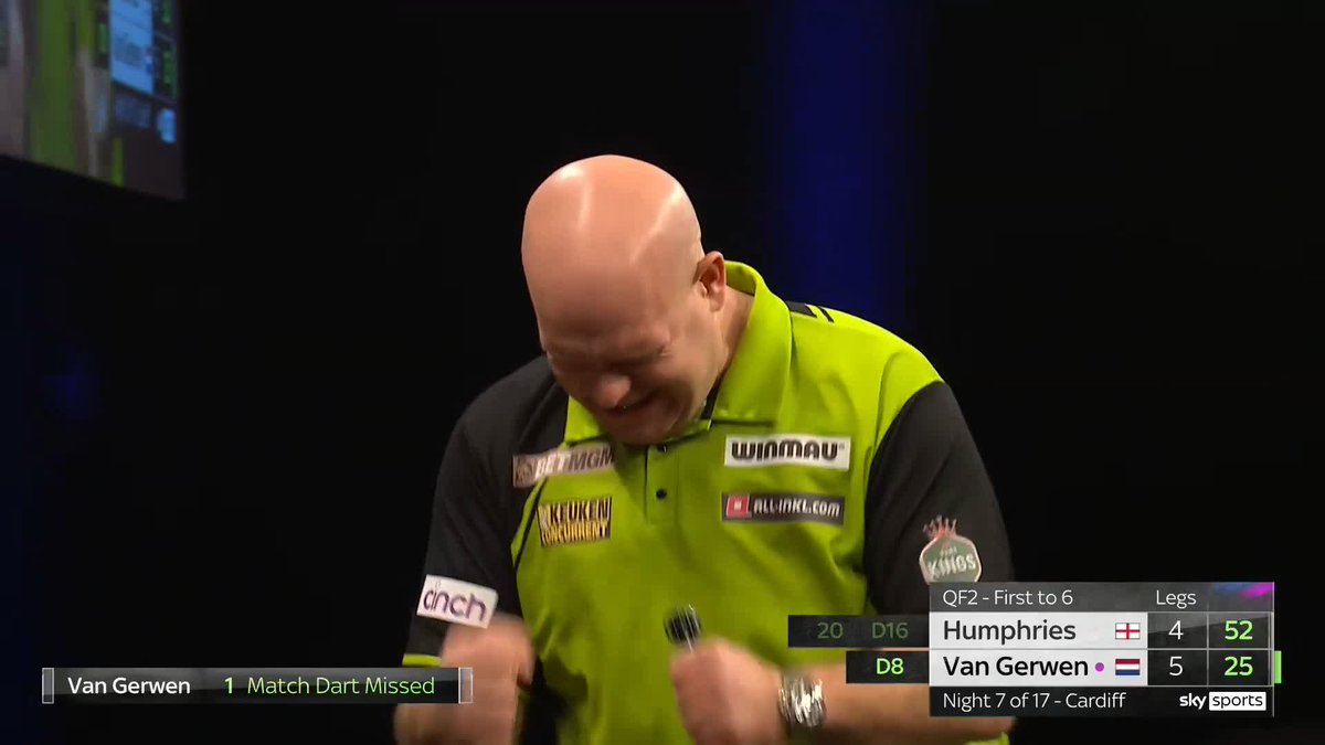 MVG KO'S HUMPHRIES! Michael van Gerwen books his place in the semi-final, as the Dutchman fought back from 3-0 down, to beat Luke Humphries 6-4! 📺 #PLDarts25