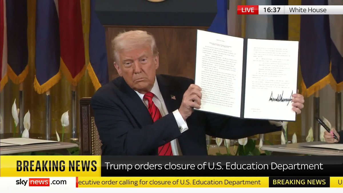 BREAKING: US President Donald Trump signs executive order closing the US Department of Education. 📺 Sky 501, Freeview 233 and YouTube