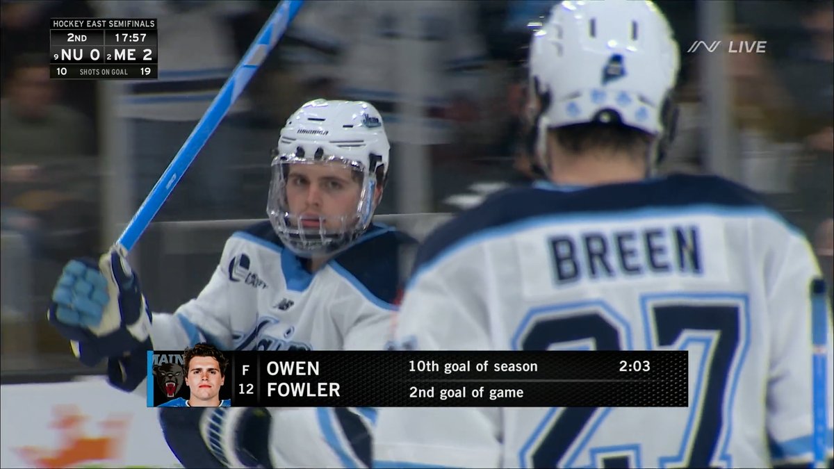 So nice, he did it twice! ✌️ Owen Fowler buries his second of the night for Maine Men’s Ice Hockey!