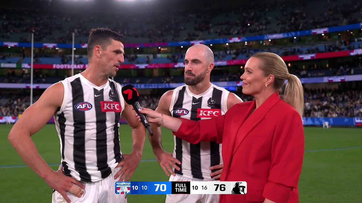 "This one, to me, almost means more than any individual milestone I've achieved." Scott Pendlebury and Steele Sidebottom reflect on breaking the record for the most VFL/AFL games as teammates. #AFLDogsPies