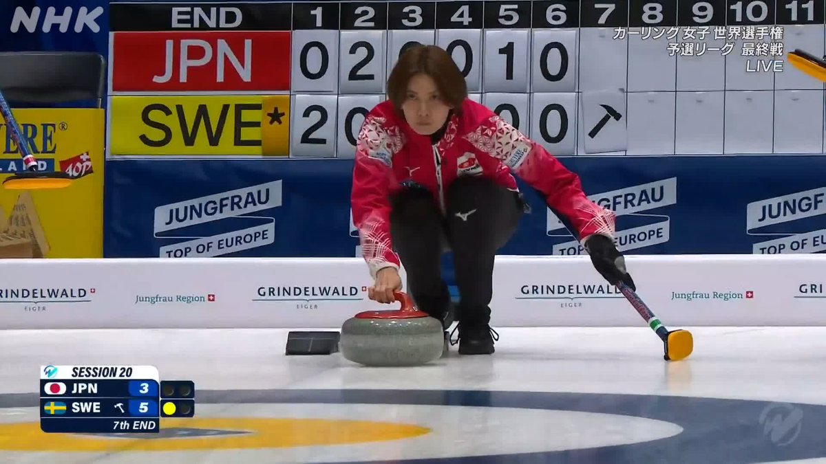 【速報動画📺NHKBSでLIVE中】 #カーリング女子世界選手権🥌 第7エンド #吉村紗也香 選手の最終投は 絶妙の位置に止まり、スチールにつなげる 日本 4-5 スウェーデン 👇ここまでの試合結果 動画はHPへ #カーリング