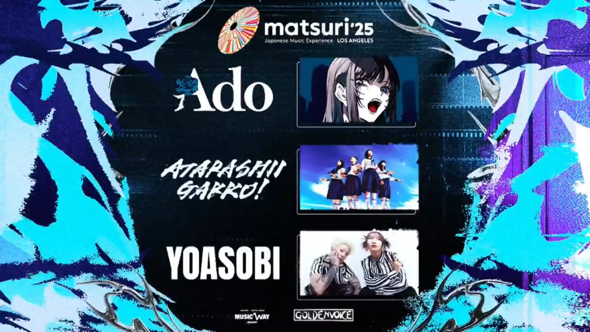 / #matsuri25LA 3/29(土)午後6:00~ 放送&配信✨ \ #Ado、#新しい学校のリーダーズ、#YOASOBI 3組の普段見られない海外パフォーマンスをお見逃しなく🙌 「matsuri '25: Japanese Music Experience LOS ANGELES」 #WOWOW Ado ATARASHII GAKKO! - 新しい学校のリーダーズ YOASOBI