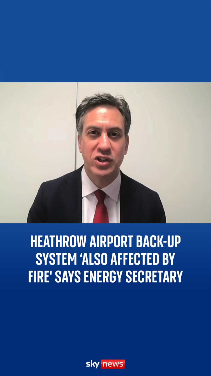 As Heathrow Airport closes all day because of a power outage caused by a fire, questions begin about what happened to the back-up generator. Ed Miliband says the back-up generator to supply power to Heathrow Airport was also affected by the fire 🔗