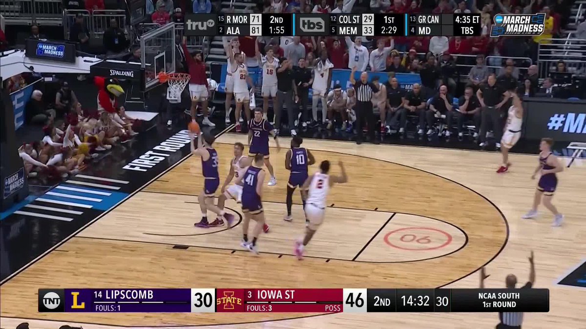 DEEP triple from Cade Kelderman gives Iowa State its largest lead of the game 🎯 #MarchMadness