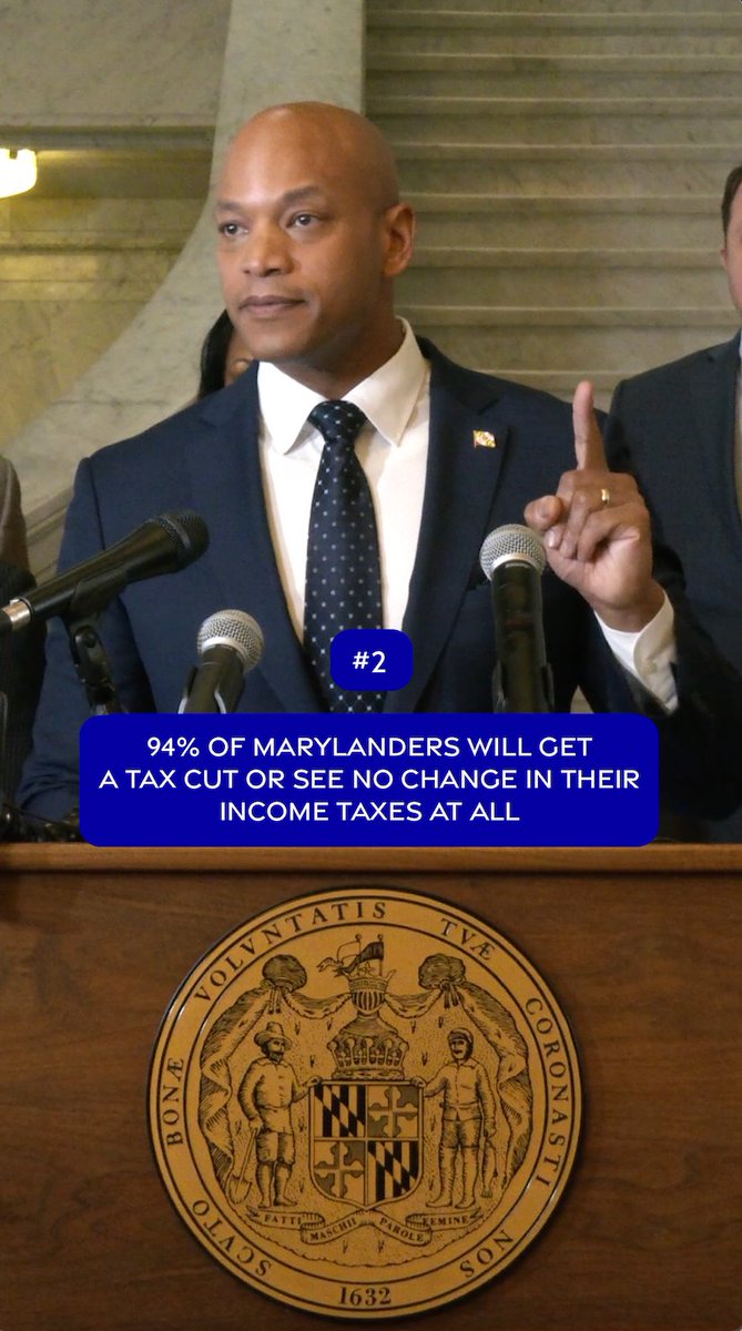 Under this agreement, 94% of Marylanders will get a tax cut or see no change in their income taxes. For the third year in a row, there will also be no increase to the broad-based sales tax or state property tax. We're putting money back in the pockets of Maryland families.