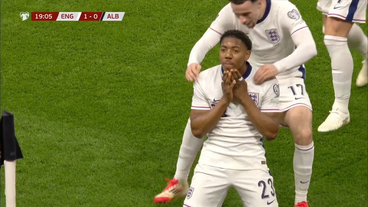 Myles Lewis-Skelly on his debut! 🤩 The first England goal of the Thomas Tuchel era #ITVFootball | #ThreeLions