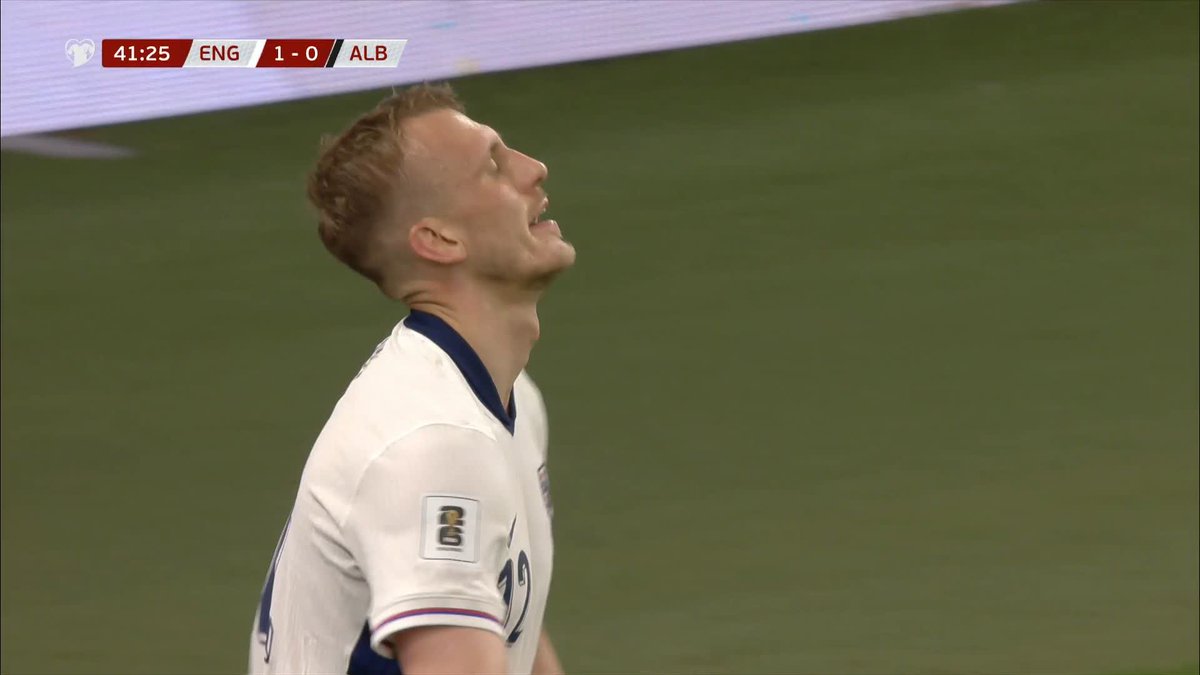 So close for a debut goal! 😲 Dan Burn's header crashes off the bar #ITVFootball | #ThreeLions
