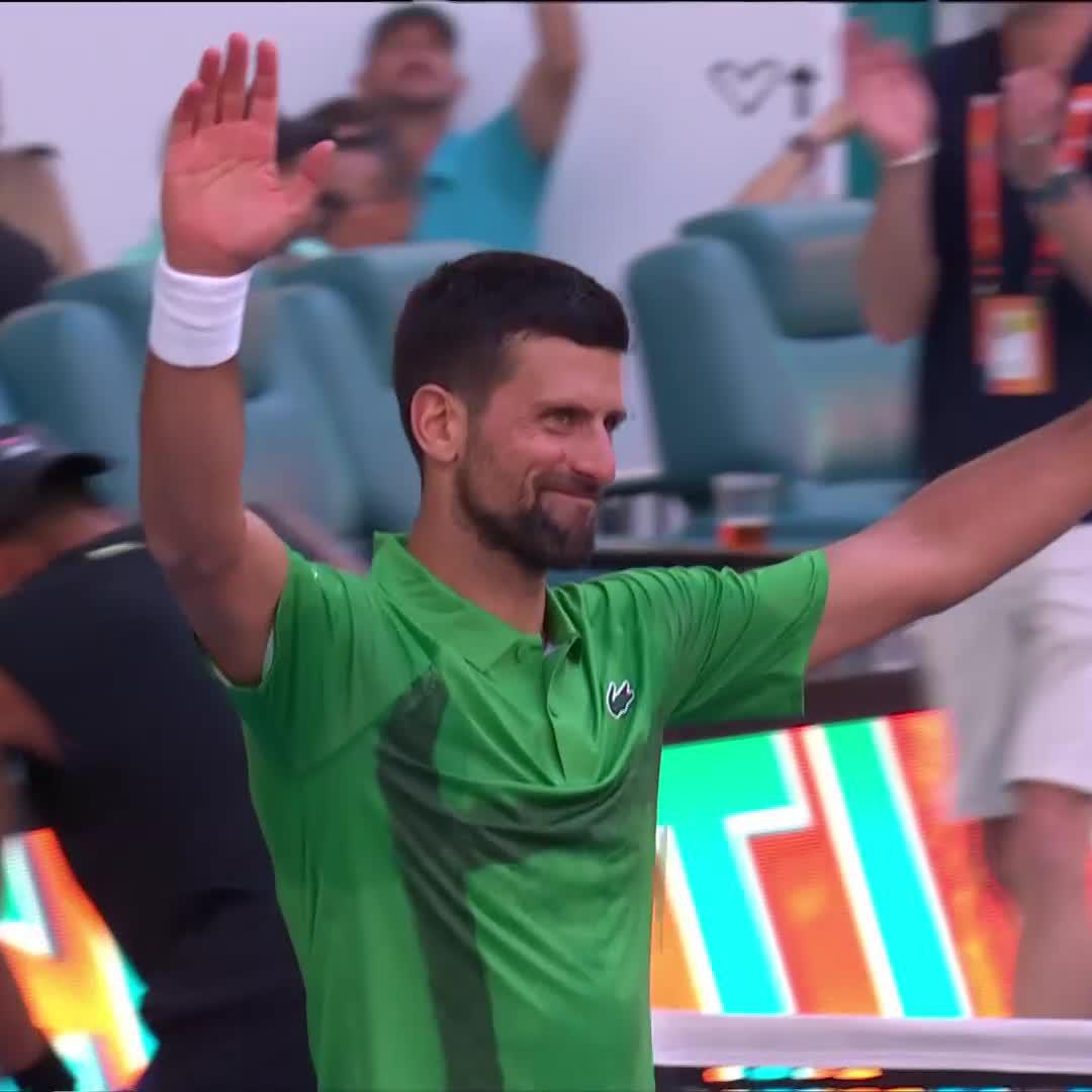 An ACE performance 🙌 Six-time champion Novak Djokovic ties Nadal on the all-time Masters 1000 win list with his 6-0 7-6 win over Hijikata. #MiamiOpen