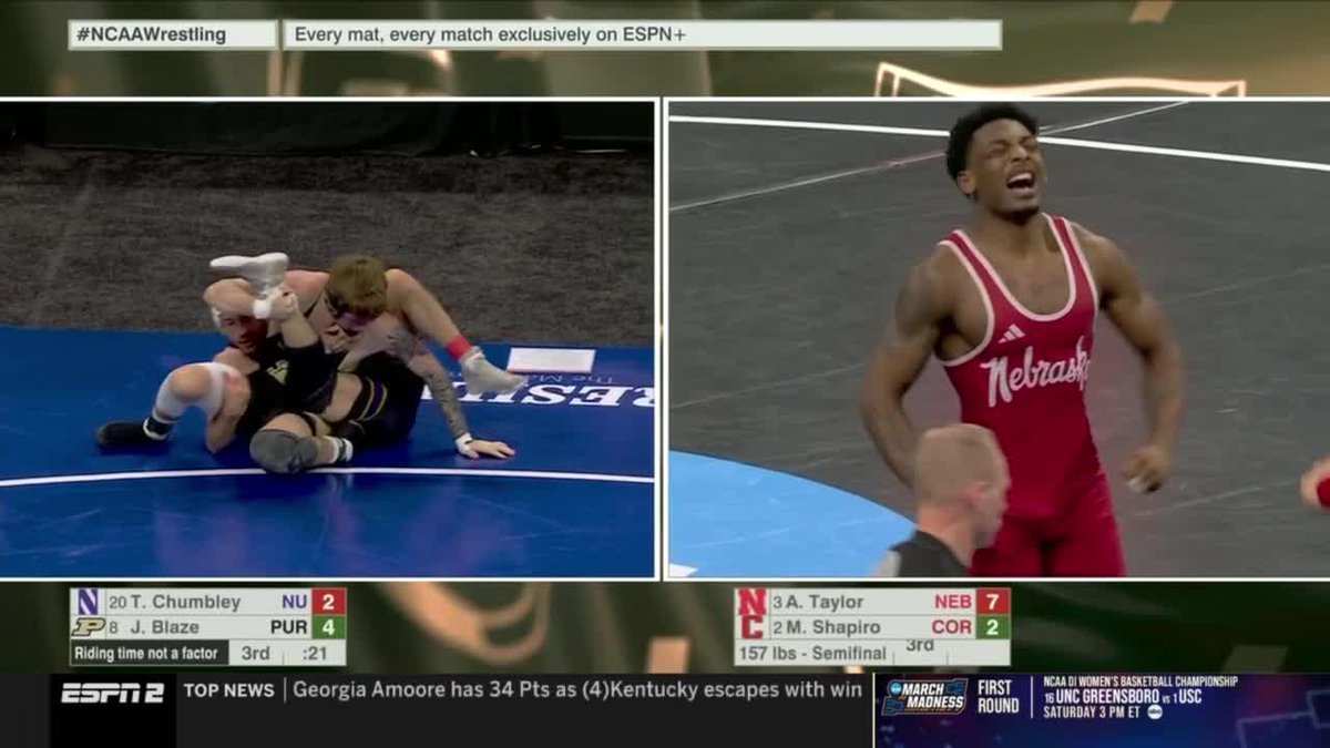 NEBRASKA CAME TO WRESTLE IN THE SEMIS 🔥 Antrell Taylor is the third Husker who is heading to the #NCAAWrestling Finals tomorrow 👀 Nebraska Wrestling #B1GWrestling on ESPN2 📺