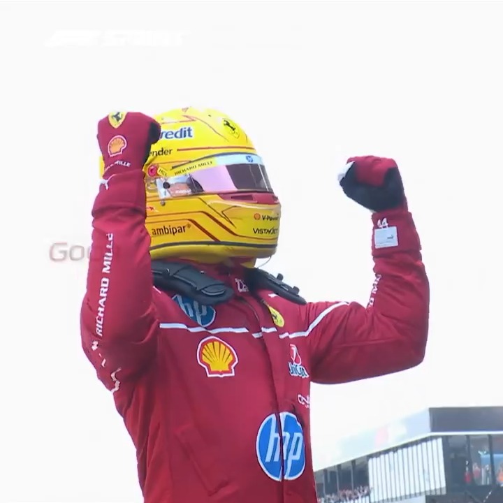 The moment of victory 🤩 Lewis Hamilton crosses the line to take his first win for Scuderia Ferrari HP #F1Sprint #ChineseGP