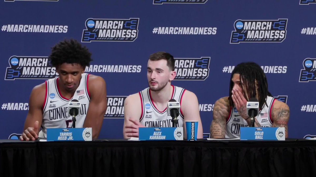 Tarris Reed Jr. and Solo Ball tried taking their nameplates home but were shut down 😂 #MarchMadness UConn Men's Basketball
