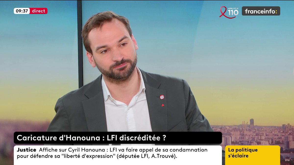 🟡 🗣"LFI n'est pas antisémite et ne sera jamais antisémite", réagit Ugo Bernalicis φ, député LFI, à propos de la caricature de Cyril Hanouna et dénonce "un amalgame" contre LFI.