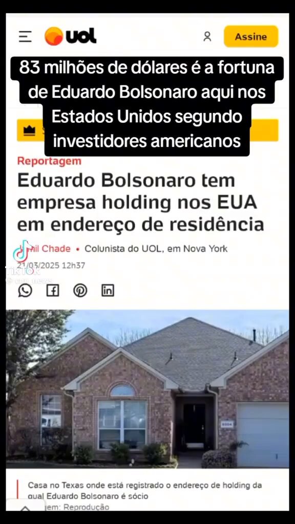Eduardo Bolsonaro tem empresa holding nos EUA em endereço de residência. Jamil Chade.