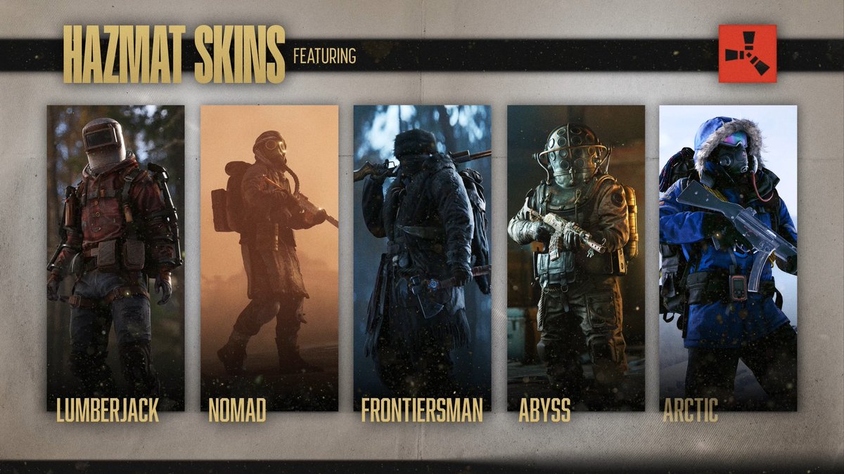 Gear up with the official Rust Hazmat skins! 🛠️☣️ Whether it's the scavenged rustic look of Nomad, or if you want to dominate the show biome with the Arctic Hazmat. There's something for every Rust player within this collection. Get yours here: