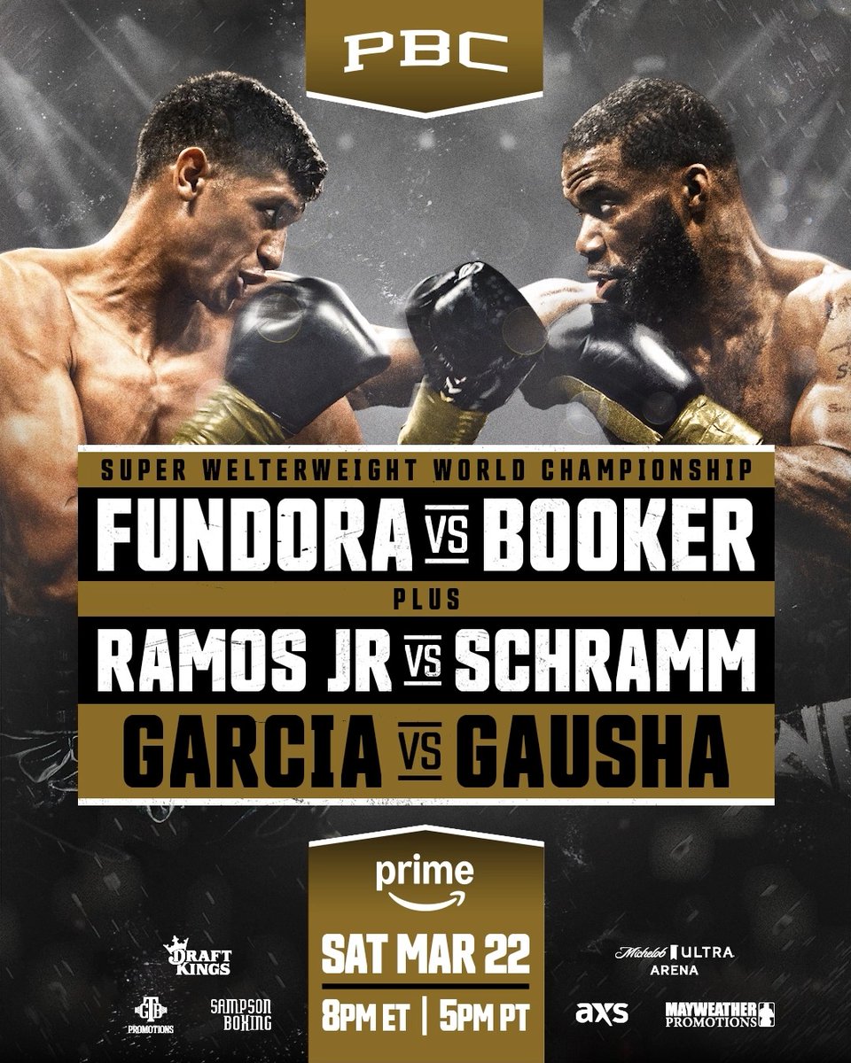 🥊: #FundoraBooker FIGHT DAY 🎖️: Unified 154-lb World Championship ⏰: 8pm ET/5pm PT 📺: Prime Video 📍: Michelob Ultra Arena 🔗: