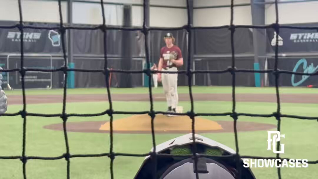 Tyson Grulkowski (‘26, WI) working 88-91 mph on the FB w/ good burst &amp; spin above 2,500 RPMs. Flashed a sweeper up to 79 mph w/ good spin above 2,700 RPMs. Also had a quality fading CH at 81 mph with spin down into the 1,900s. PG_Uncommitted PG Showcases #NorthIndoor