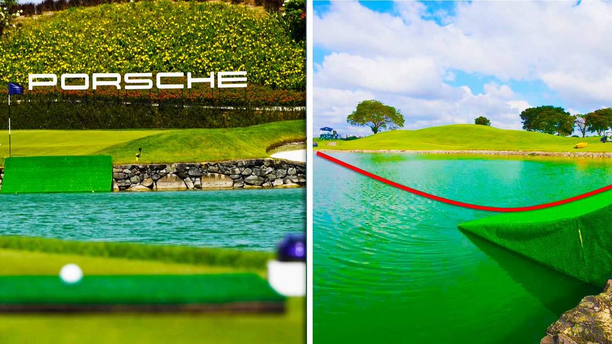 Singapore Skim Challenge ⛳️ Can players skim the lake and successfully hold the island green? #PorscheSingaporeClassic