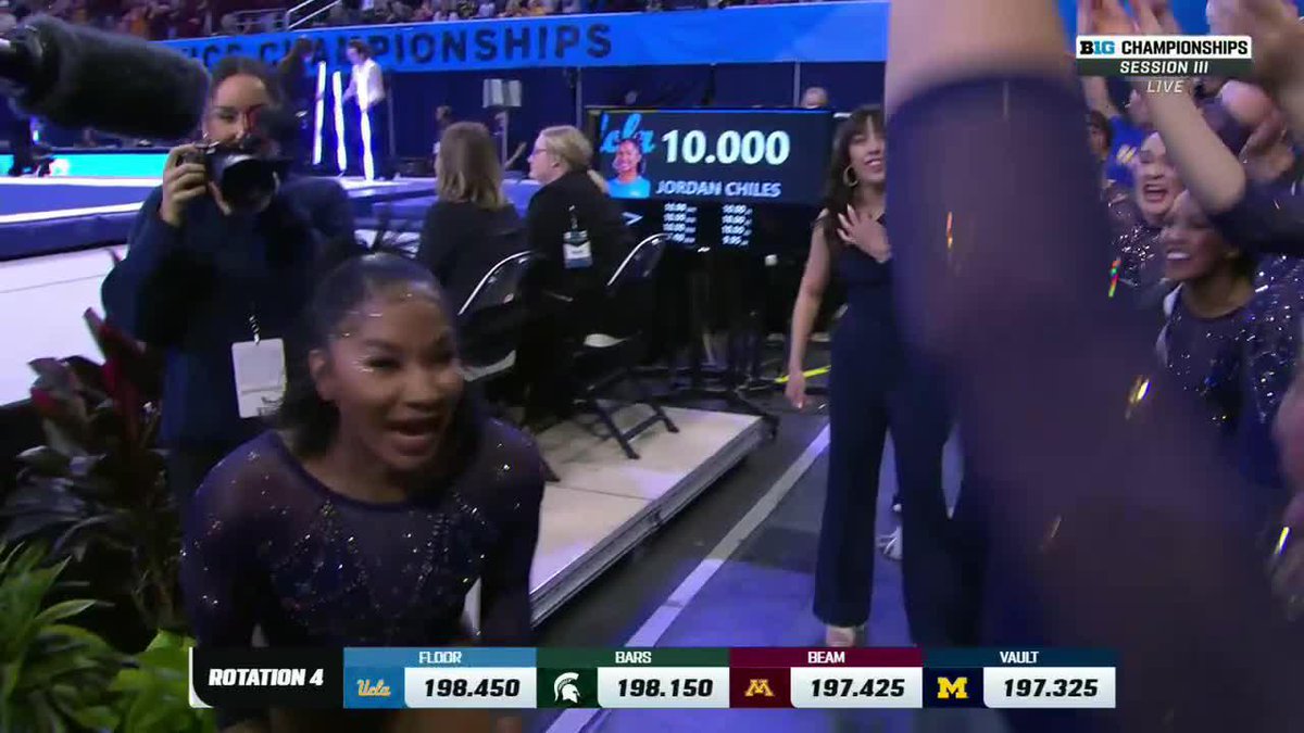 Jordan Chiles joins Brooklyn Moors with a 10.0 on floor 🤯 #B1GWGYM on Big Ten Network 📺