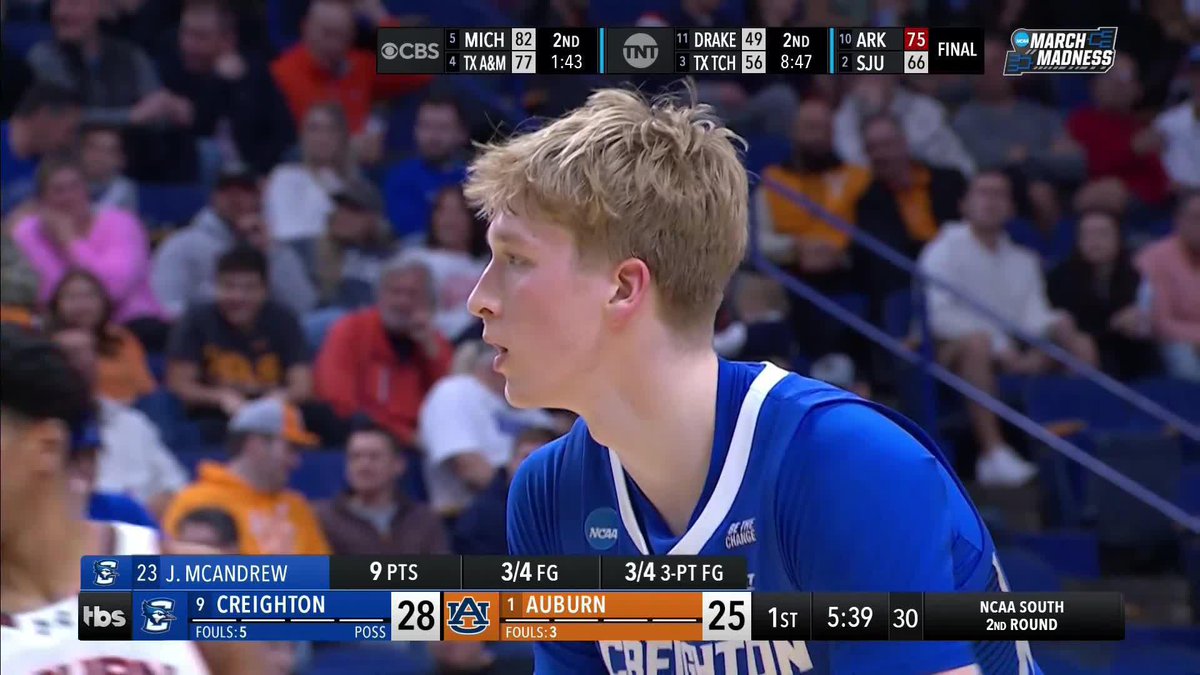 Jackson McAndrew hits his third triple 🏹 #MarchMadness Creighton Men’s Basketball