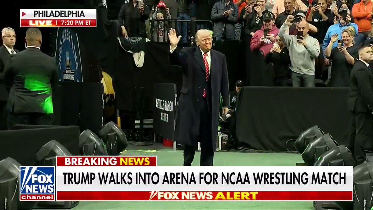 USA! USA! USA! With OutKick Founder Clay Travis on hand, President Donald Trump arrives at Wells Fargo Arena in Philadelphia to attend the NCAA Wrestling Championships. Watch & Listen 👇