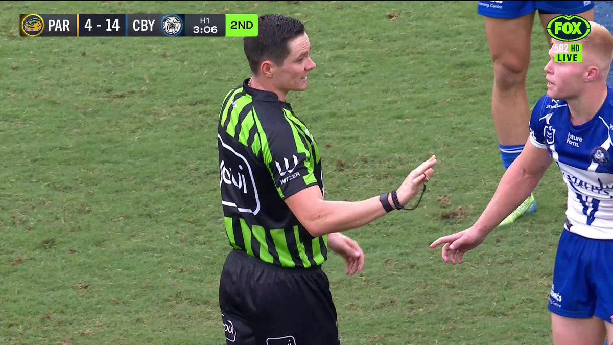 "That's against the true spirit of the game!" 😡 Josh Curran was penalised for impersonating the referee... 📺 Watch #NRLEelsBulldogs on ch.502 or stream on Kayo: ✍️ BLOG 🔢 MATCH CENTRE