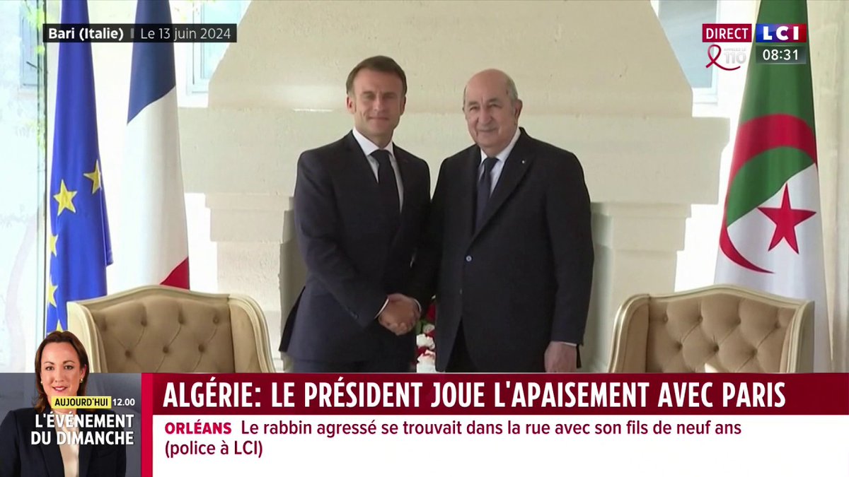 Le président algérien Abdelmadjid Tebboune a estimé samedi soir que "l'unique point de repère" en France pour régler les différends est Emmanuel Macron. Les Matins LCI Week-End ⤵️
