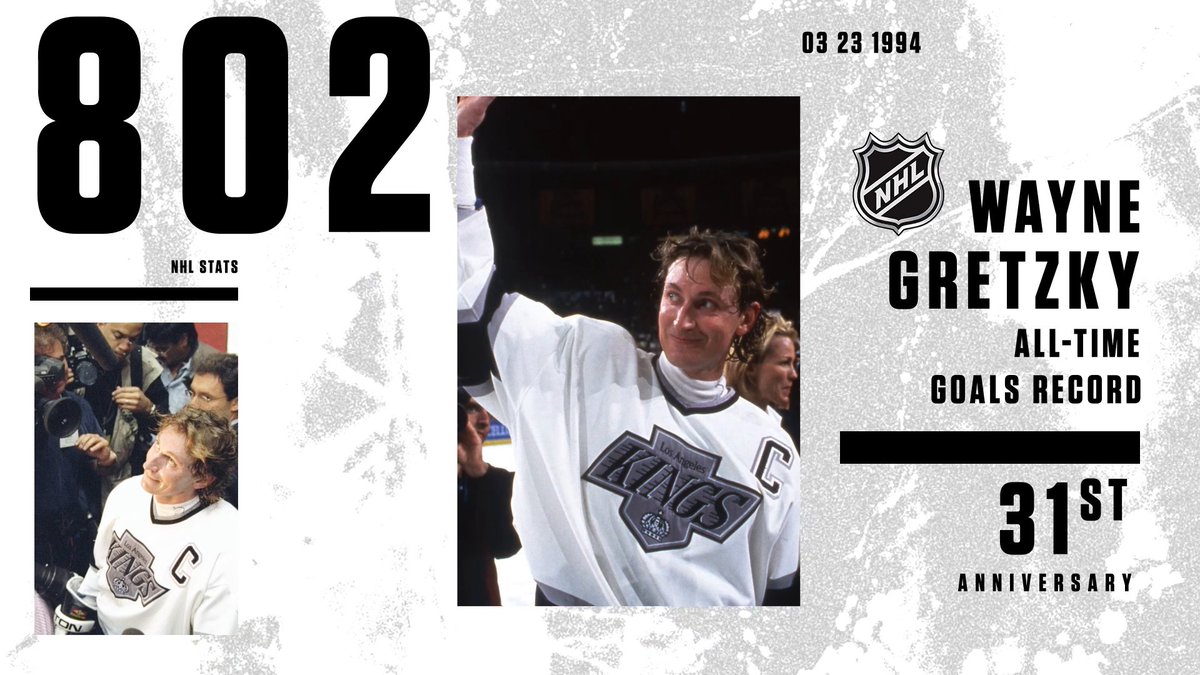 31 years ago today, a new NHL goals record was set when Wayne Gretzky tallied goal 802 to surpass Gordie Howe (801) – who held the record for 30+ years. A new anniversary could be upon us as Alex Ovechkin (888) has The #Gr8Chase down to 7 in pursuit of Gretzky (894). #NHLStats