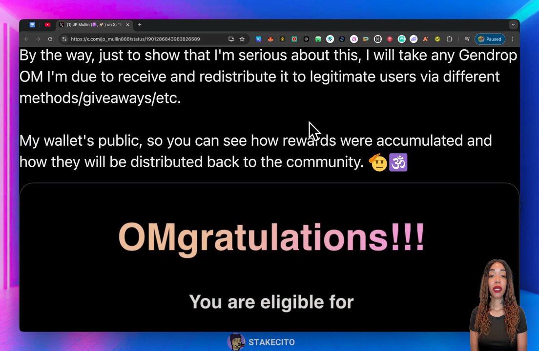 Mantra's CEO JP Mullin is redistributing his entire GenDrop allocation and recently teased a fractional real estate airdrop for Omies 🤯 The TL;DR: 👇 🕉️ 18,888 $OM giveaway confirmed 🕉️ Funds will be distributed over 2 years via rewards & other initiatives 🕉️ JP’s wallet is public - full transparency on distribution 🕉️ 123K+ Sybil wallets removed in recent investigation 🕉️ 26.9M $OM to be burned 🕉️ Tokenized real estate airdrop teased for Omies holders