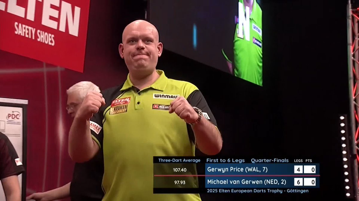 VAN GERWEN PUTS OUT PRICE! That is incredible from Michael van Gerwen, who defies a 107 average from Gerwyn Price to book his place in the semi-finals, reeling off five straight legs from 4-1 adrift! 📺 #ET2 | QF